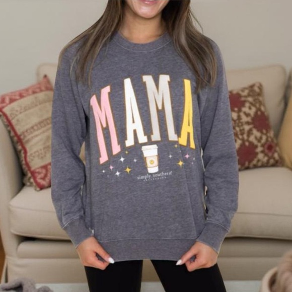 Simply Southern Mama Sweatshirt (Mama needs coffee 😂)  Grey sweatshirt XL NWT - Picture 5 of 10